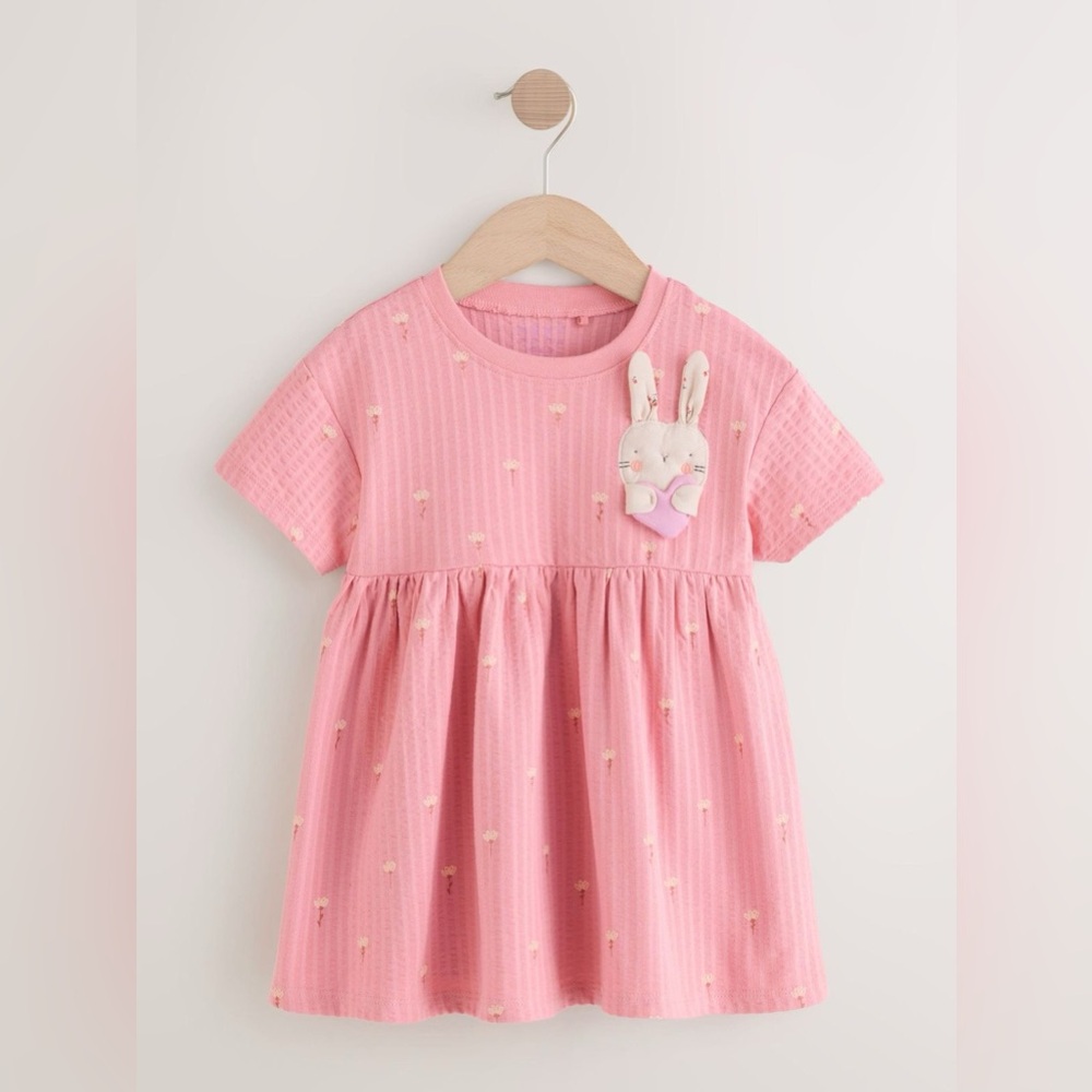 Next UK Pink Bunny Jersey Summer Girls Dress